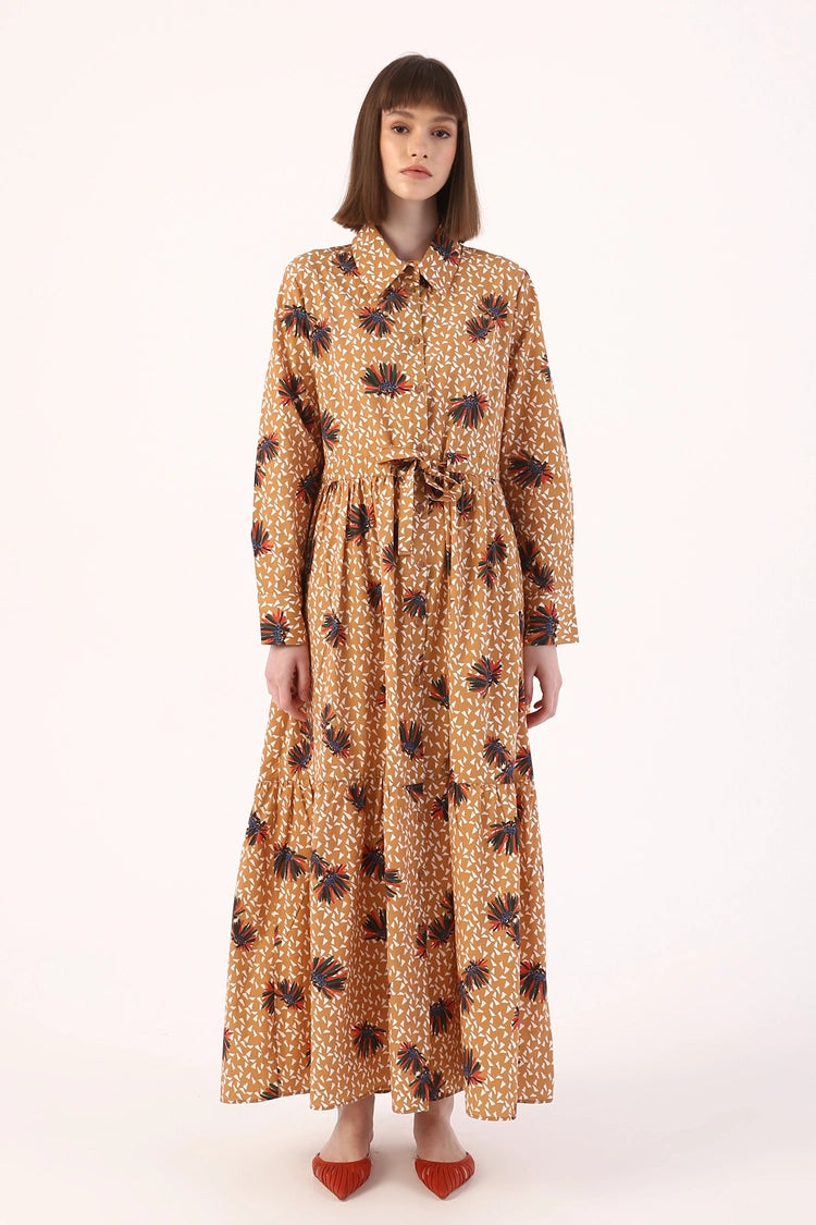 Mustard White Collared Dress