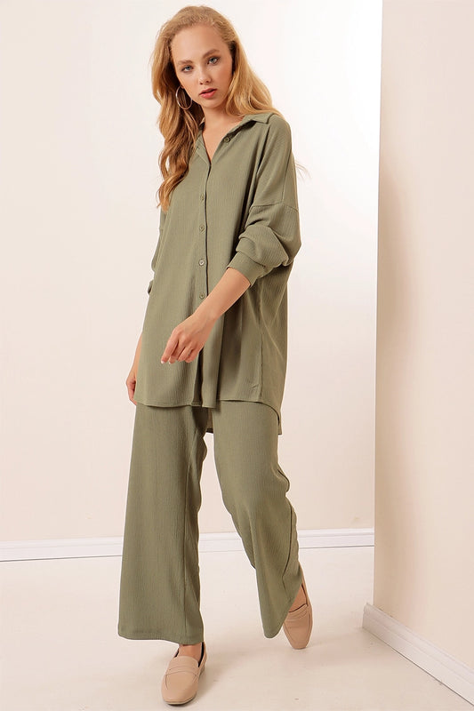 Green 2 Piece Button Up
