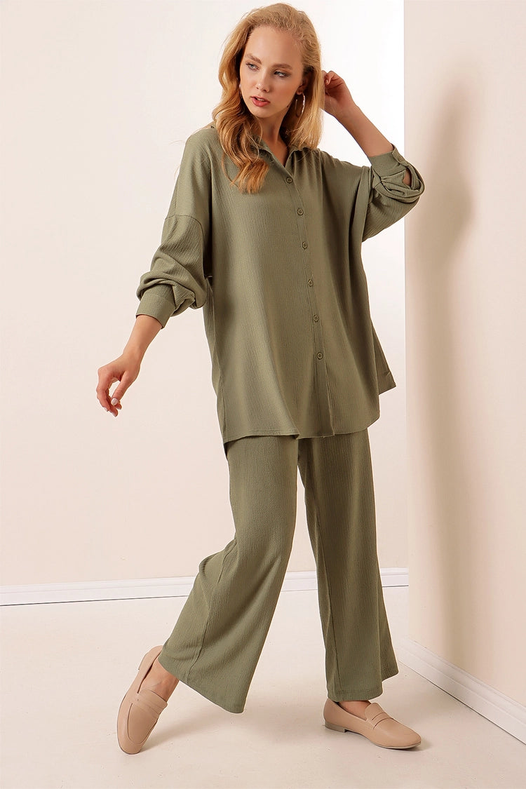 Green 2 Piece Button Up