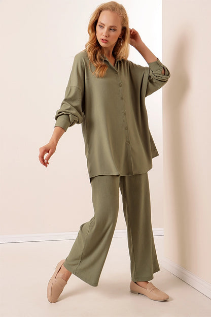 Green 2 Piece Button Up